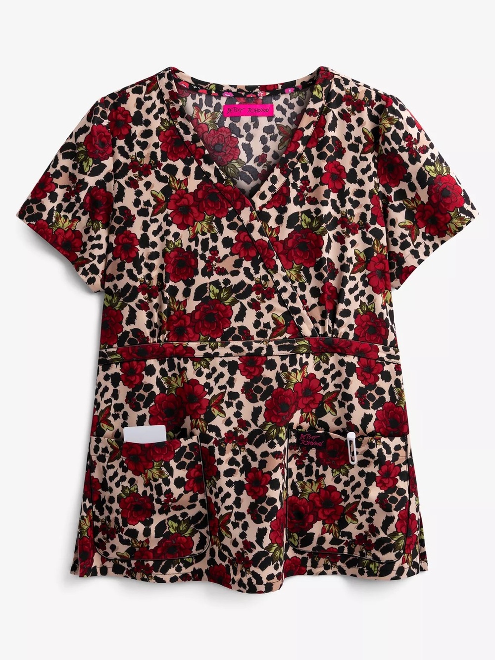 Betsey Johnson Red Floral Scrub Top for Women